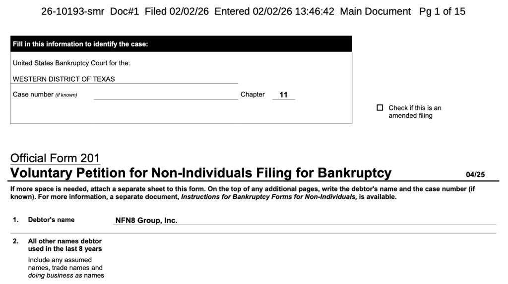 NFN8 Chapter 11 Bankruptcy